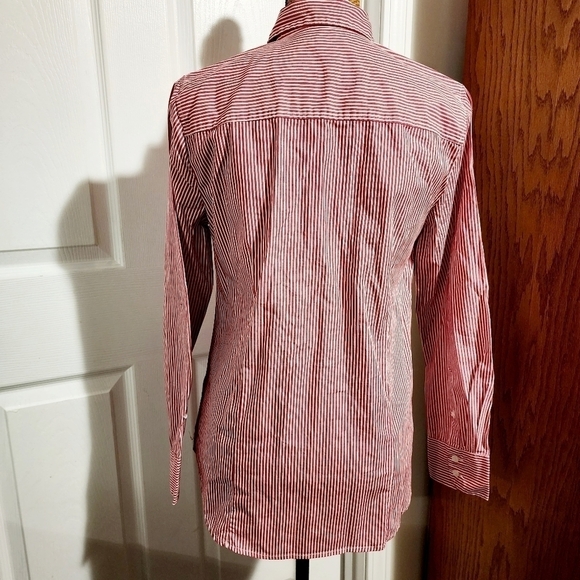 J. CREW Re-Imagined Classic Red White Striped Button Shirt Women's Small S EUC - Picture 3 of 9